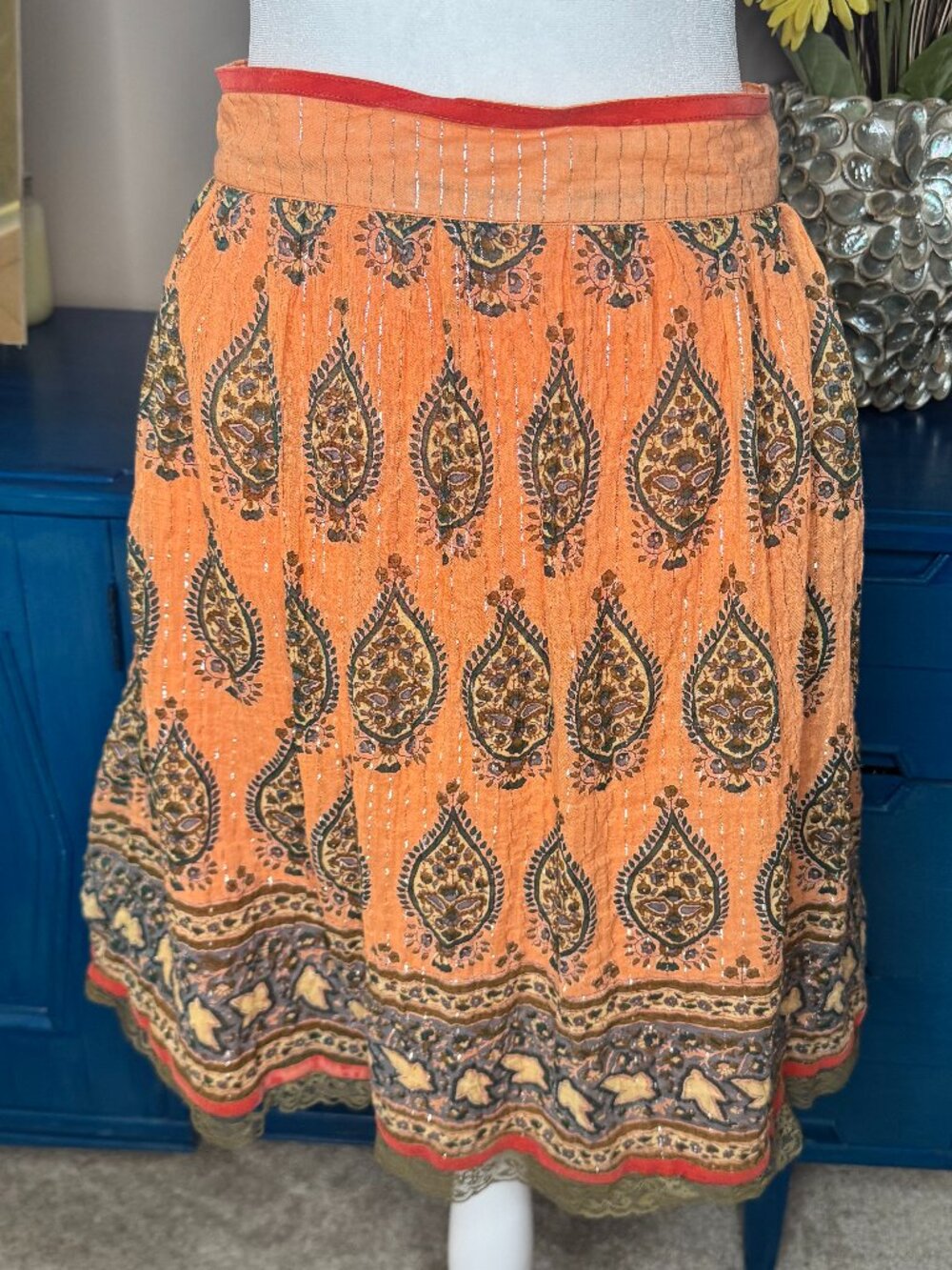 Mix Nouveau Boho Patterned Peasant Skirt with Knit Waistband
